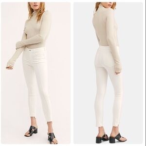 Free People Jean Pin Tuck Pant Mid Rise Skinny Leg Step Hem Cream Neutral NWT 27